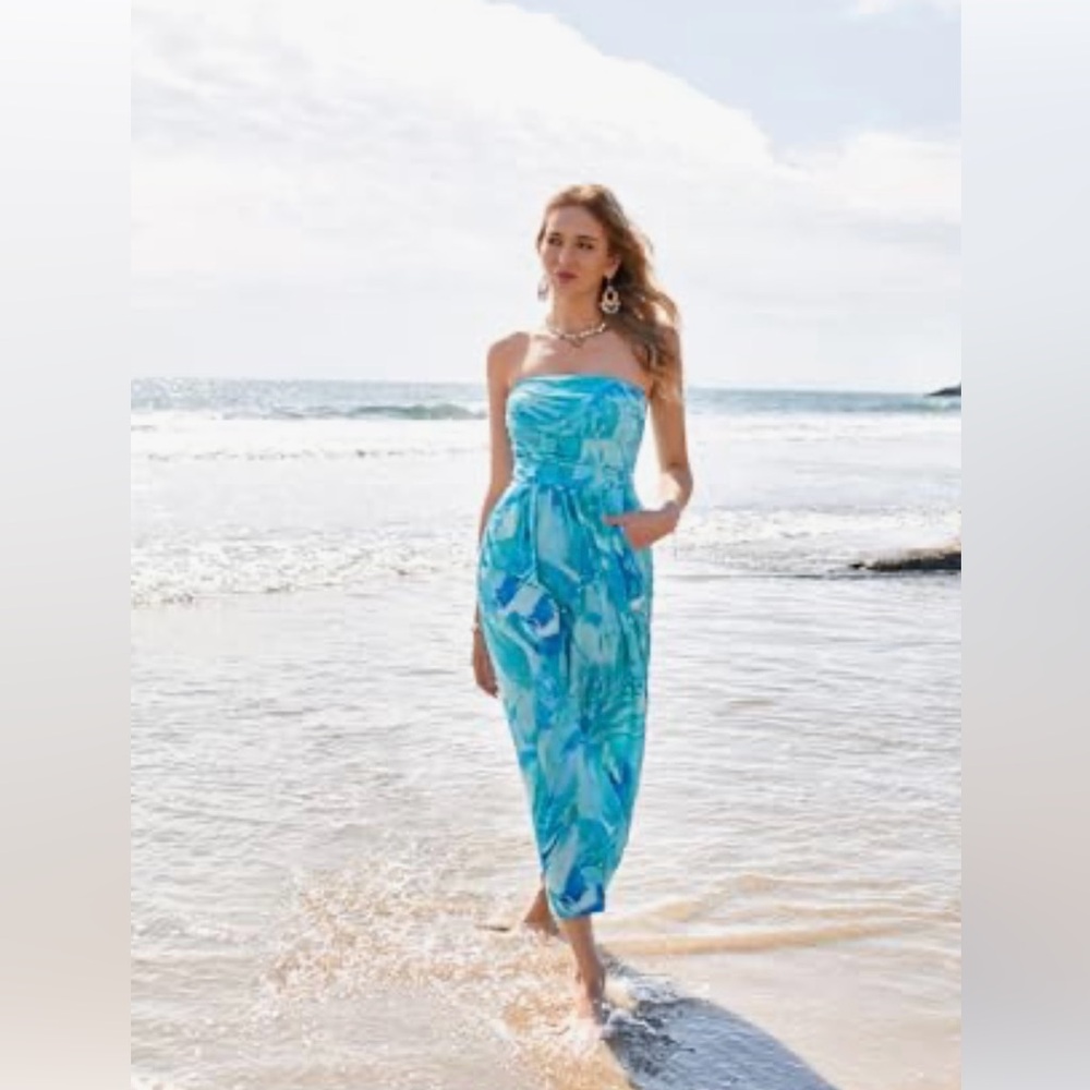 Grace Karin NWT Blue Strapless Maxi Dress Size L